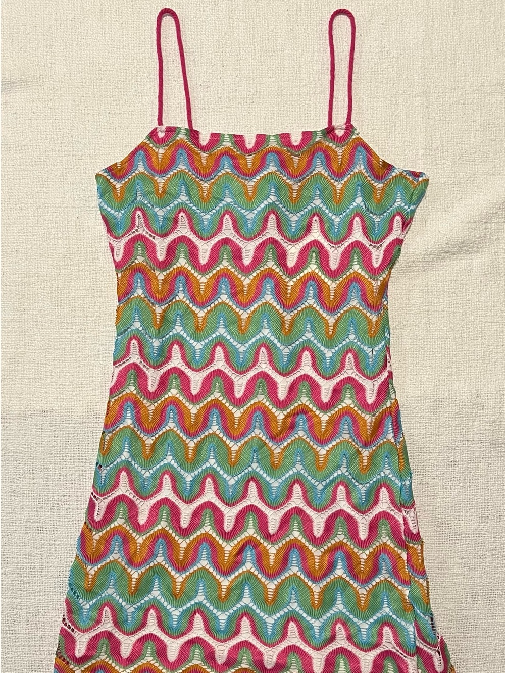 Gianni Bini Juniors Multicolor Wave Knit Slip Dress with Pink Straps